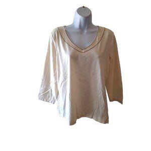 Liz Claiborne Lizwear Womens Top XL Studed V Neck 3/4 Sleeve Cotton Minimalist